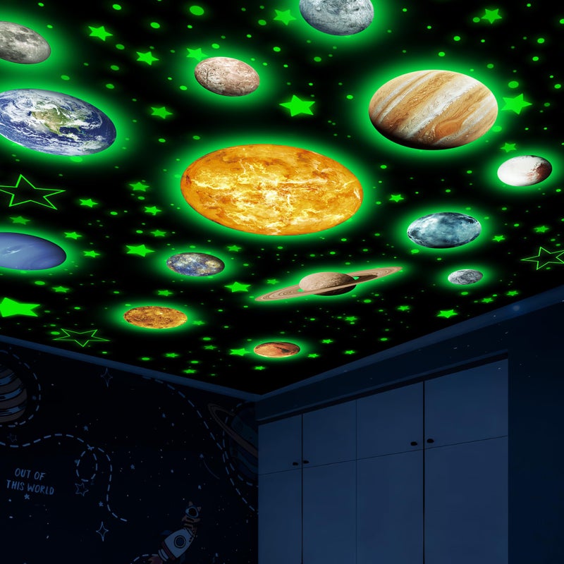 Robmoda Solar System Wall Decals Glow in The Dark Stars 780 PCS, Glowing Planets Stickers for Ceiling, Nursery Wall Stickers for Bedroom, Kids Room Decorations (Green) - Image 2