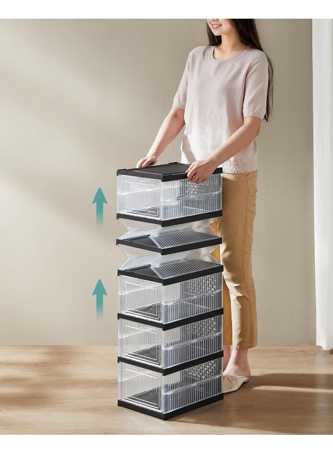 SONGMICS HOME صناديق أحذية، مجموعة من 12 منظمًا لتخزين الأحذية قابلًا للتكديس، 2 رفوف أحذية قابلة للطي والتركيب، حتى مقاس 46، تجميع في 60 ثانية، شفاف وحبر أسود - 51.2 x 35.5 x 105 cm - Image 5