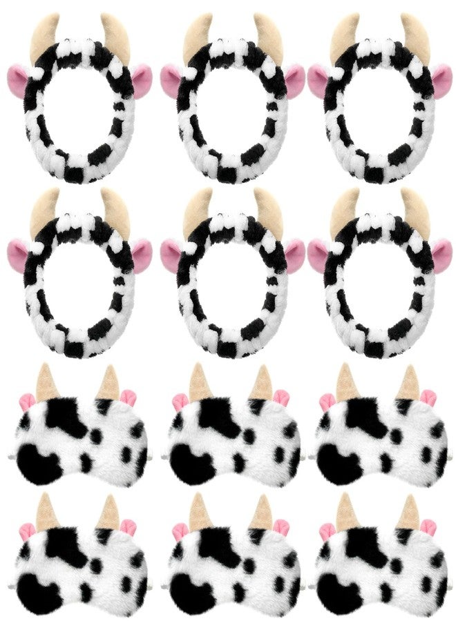 JaGely 12 Pcs Cow Spa Sleepover Party Supplies for Women Soft Cow Ears Makeup Headband for Washing Face Cute Print Sleep Eye Mask for Sleepover Slumber Party Favors Gifts - Image 2