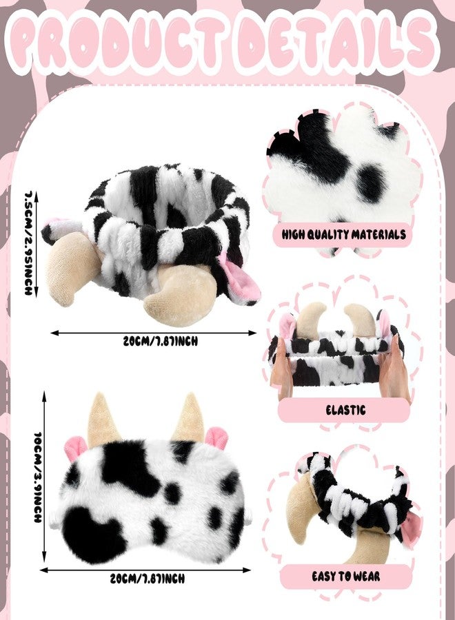 JaGely 12 Pcs Cow Spa Sleepover Party Supplies for Women Soft Cow Ears Makeup Headband for Washing Face Cute Print Sleep Eye Mask for Sleepover Slumber Party Favors Gifts - Image 4