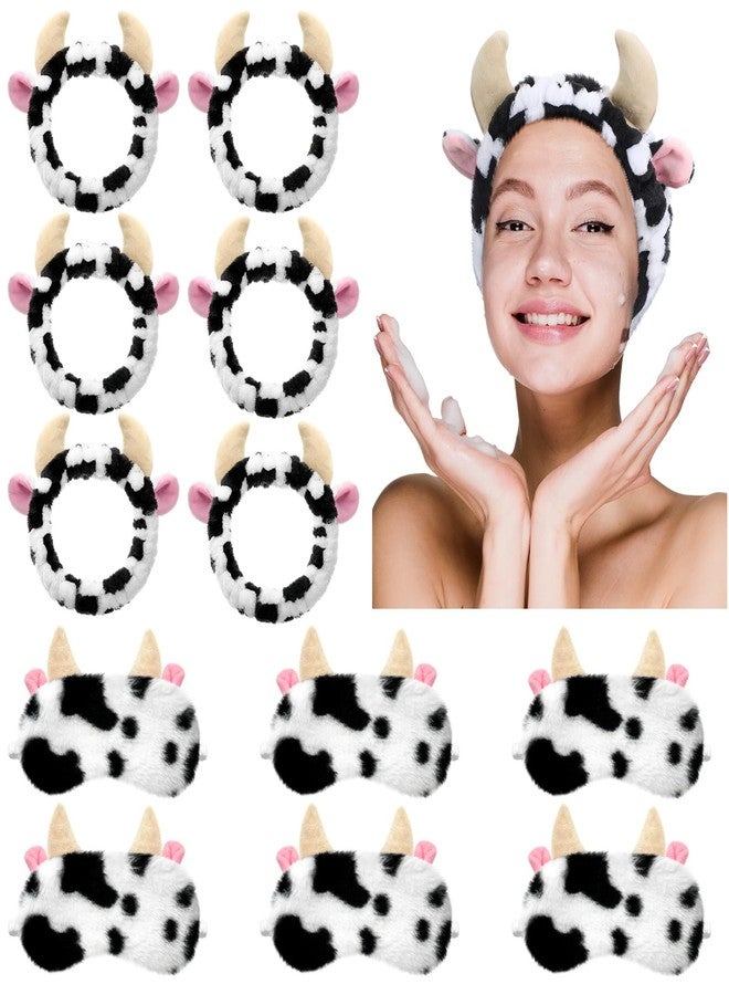 JaGely 12 Pcs Cow Spa Sleepover Party Supplies for Women Soft Cow Ears Makeup Headband for Washing Face Cute Print Sleep Eye Mask for Sleepover Slumber Party Favors Gifts - Image 1