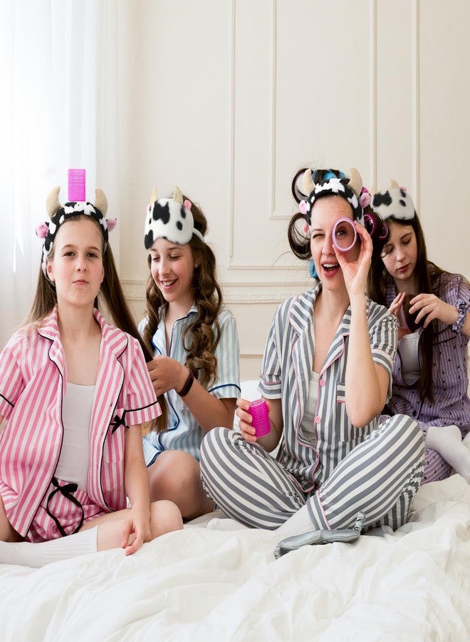 JaGely 12 Pcs Cow Spa Sleepover Party Supplies for Women Soft Cow Ears Makeup Headband for Washing Face Cute Print Sleep Eye Mask for Sleepover Slumber Party Favors Gifts - Image 5