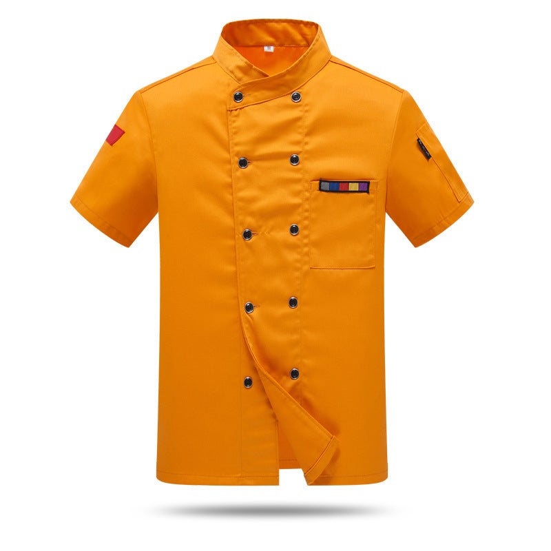 Novel Ding Heng Chef Clothes Short-sleeved Mens and Womens Hotel Restaurant Work Clothes Summer Clothes Cake Room Western Restaurant Kitchen Work Clothes Orange 