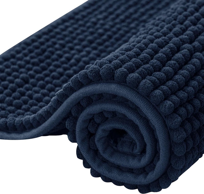 subrtex Bathroom Rugs Chenille Bath Rug Soft Short Plush Bath Mat Soft Shower Mat Water Absorbent Shower Mat Quick Dry Machine Washable(Navy,16" x 24") - Image 1
