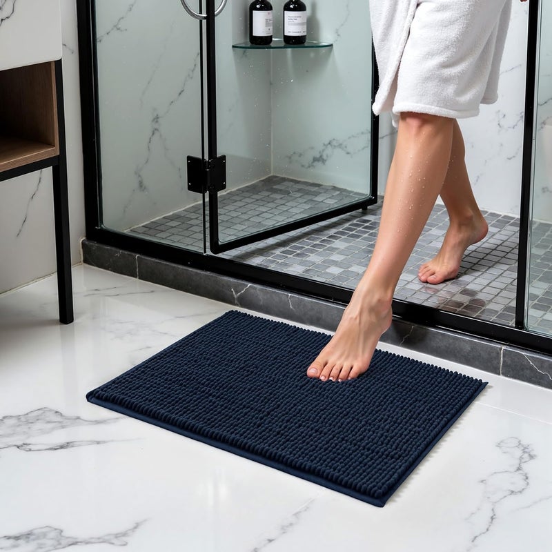 subrtex Bathroom Rugs Chenille Bath Rug Soft Short Plush Bath Mat Soft Shower Mat Water Absorbent Shower Mat Quick Dry Machine Washable(Navy,16" x 24") - Image 2