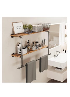 Arabest Pipe Clothes Rail with Shelf: Wall Mounted Pipe Clothing Rack Wall Hanging Clothes Display Rack with 2 Tier Shelves Clothes Rail Wall Industrial Pipe Clothing Rail Pole with Shelves for Bedroom  - Image 2