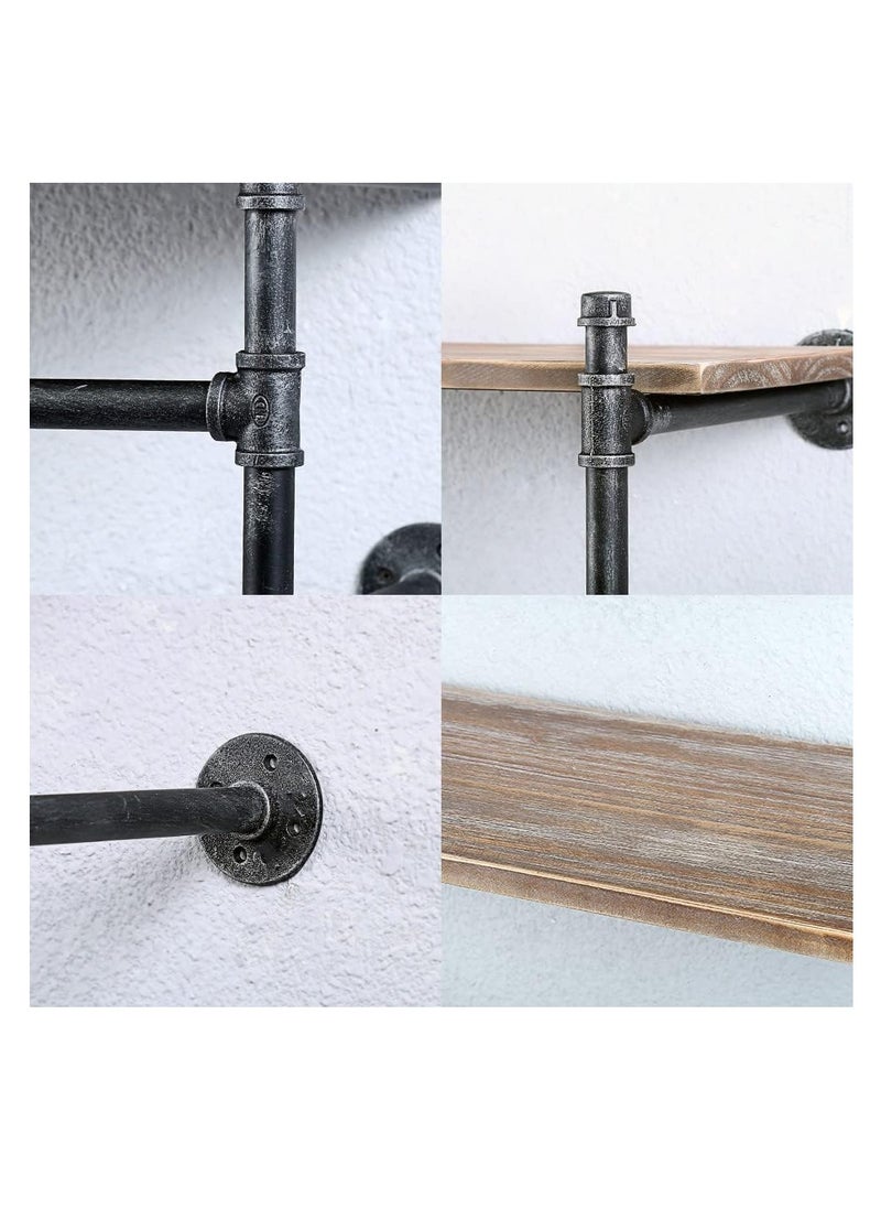 Arabest - Pipe Clothes Rail with Shelf: Wall Mounted Pipe Clothing Rack Wall Hanging Clothes Display Rack with 2 Tier Shelves Clothes Rail Wall Industrial Pipe Clothing Rail Pole with Shelves for Bedroom - Image 1