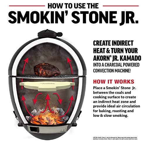 Char-Griller® AKORN Jr Charcoal Grill and Smoker Ceramic Smokin' Stone Accessory for Low-and-Slow Indirect BBQ Smoking Methods in Ivory, 11.75" L x 11.75" W, .75" H, Model 6211 - Image 5