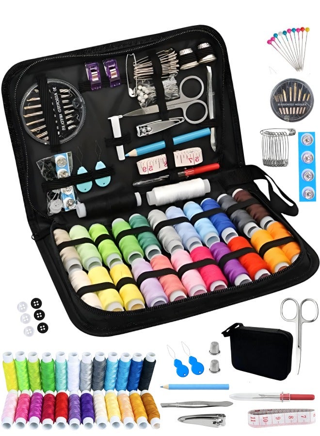 فَرَحُوم طقم خياطة محمول 97 قطعة – طقم إبرة وخيط فاخر للسفر للكبار والمبتدئين | حقيبة أدوات خياطة مضغوطة مع خيوط، إبر، مقص وشريط قياس | للمنزل، التفصيل، الإصلاح الطارئ والهدايا - Image 1