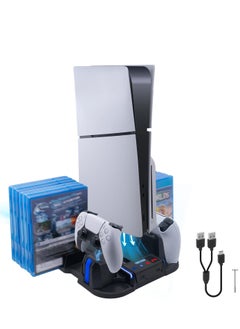PGTECH PS5 Slim Cooling Stand with Controller Charging Station for Playstation 5 Slim Console (Digital/Disc),  PS5 Slim Accessories Includes 3 Levels Cooling Fan, 12 Game Storage Slots, 2 USB Hubs  - Image 1