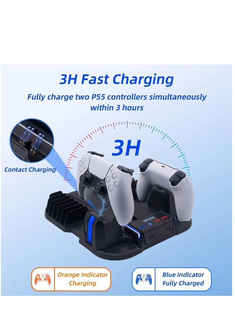 PGTECH - PS5 Slim Cooling Stand with Controller Charging Station for Playstation 5 Slim Console (Digital/Disc),  PS5 Slim Accessories Includes 3 Levels Cooling Fan, 12 Game Storage Slots, 2 USB Hubs - Image 1