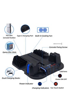 PGTECH PS5 Slim Cooling Stand with Controller Charging Station for Playstation 5 Slim Console (Digital/Disc),  PS5 Slim Accessories Includes 3 Levels Cooling Fan, 12 Game Storage Slots, 2 USB Hubs  - Image 3