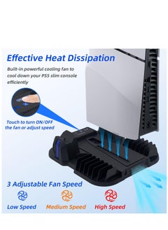 PGTECH PS5 Slim Cooling Stand with Controller Charging Station for Playstation 5 Slim Console (Digital/Disc),  PS5 Slim Accessories Includes 3 Levels Cooling Fan, 12 Game Storage Slots, 2 USB Hubs  - Image 5