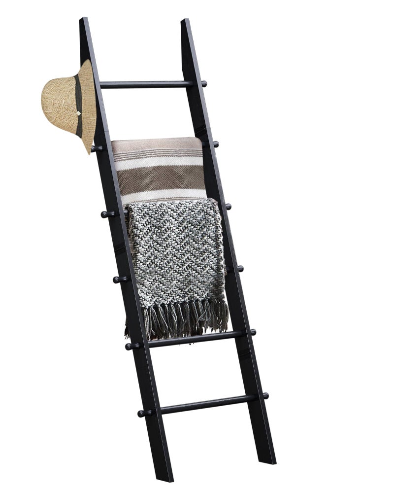 TEAKMAMA 6Tier Blanket Ladder with Hanging Knobs 55 Ft Wall Leaning Blanket Ladders for Living Room BedroomRustic Decorative Storage for QuiltsThrowsEasy to AssembleBlack