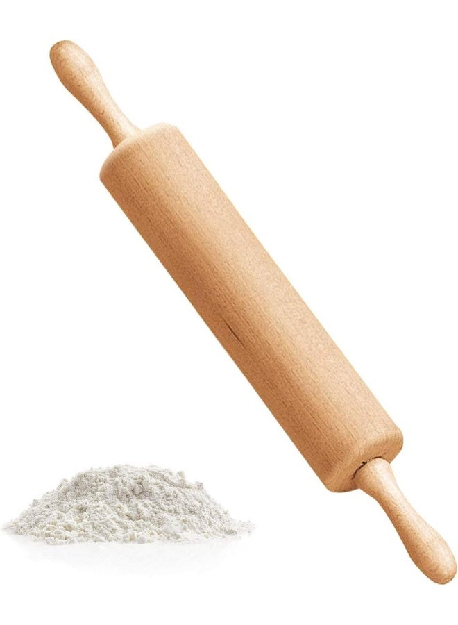 Eco-Friendly Wooden Beech Rolling Pin with Wooden Handles for Baking, Pastry Dough Roller, Fondant, Pizza - Image 1