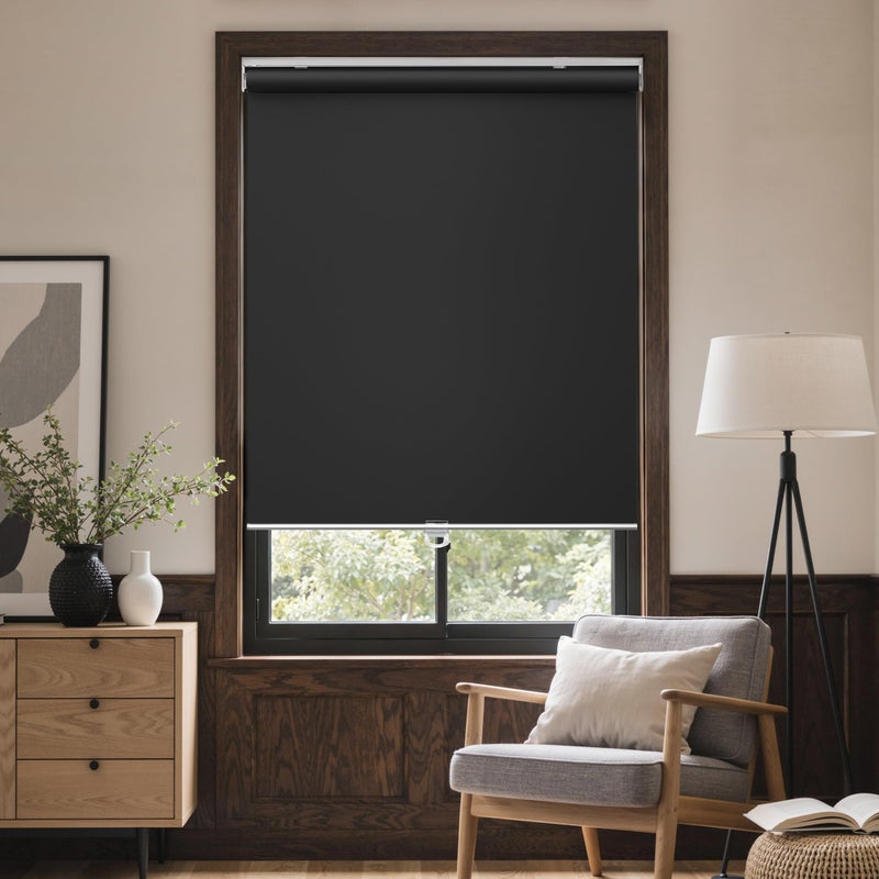 GENIMO 100% Blackout Roller Window Shades, Window Blinds Cordless with Thermal Insulated, UV Protection Fabric, Mini French Door Blinds for Home, Bedroom, Office, Black, 20" W X 72" H - Image 2