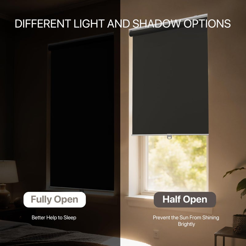 GENIMO 100% Blackout Roller Window Shades, Window Blinds Cordless with Thermal Insulated, UV Protection Fabric, Mini French Door Blinds for Home, Bedroom, Office, Black, 20" W X 72" H - Image 3