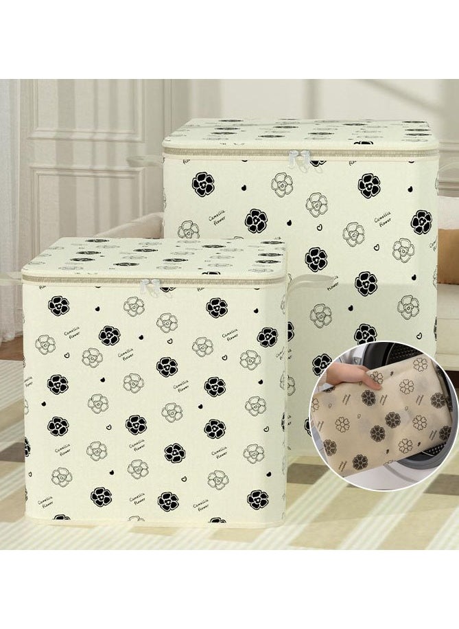 2 Pcs Storage Bags Dust Proof Foldable Closet Organizers Storage Containers with Handle Storage Containers for Bedding Comforters(Beige)