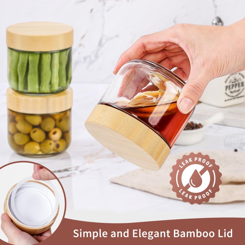 DRKIO 10 Oz Overnight Oats Containers with Bamboo Lids - 4 Pack Glass Storage Jars with Airtight Lids Wide Mouth Mason Food Jars Great for Meal Prep Salad Chia Pudding Snacks Yogurt Sugar Spice - Image 3