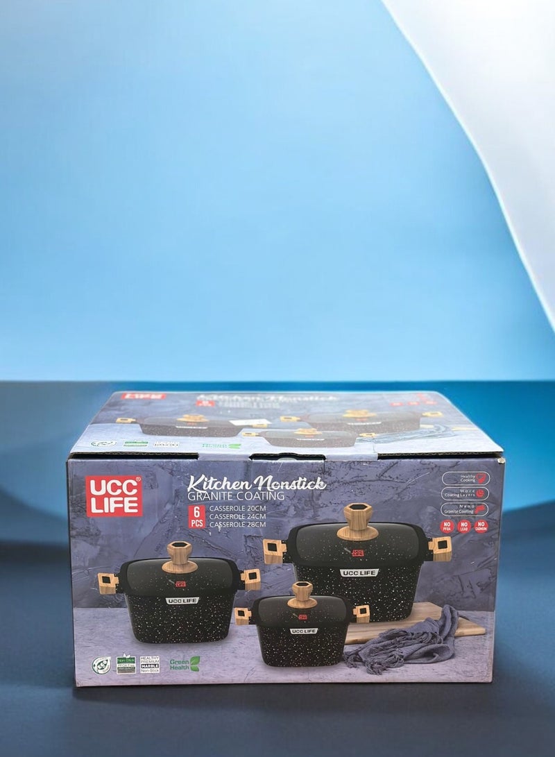 UCC 6pcs kitchen nonstick granite coating pot set - Image 1
