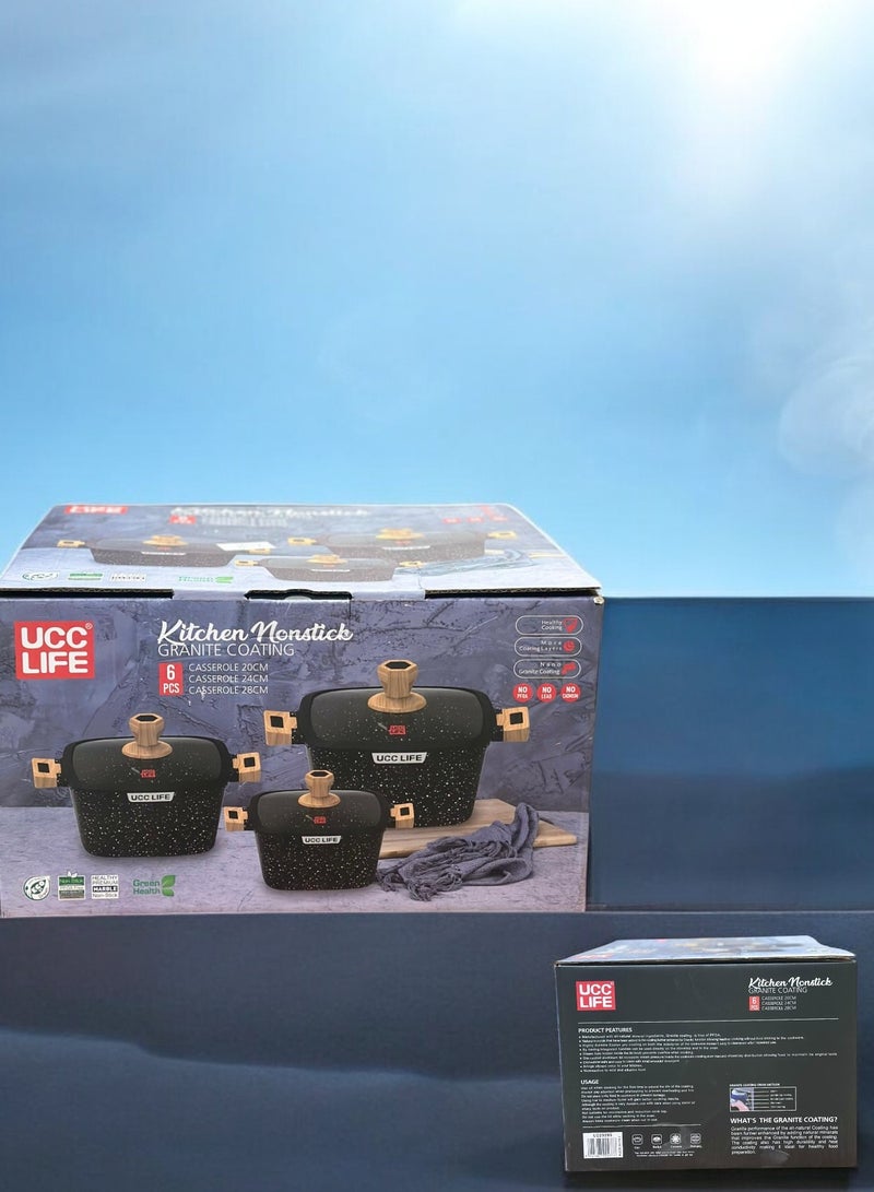 UCC 6pcs kitchen nonstick granite coating pot set - Image 2