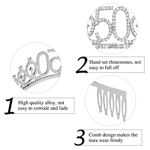 Semato "50 & Fabulous" Birthday Tiara and Sash Kit- 50th Birthday Gifts for Women 50th Birthday Party Decorations (silver) - Image 3