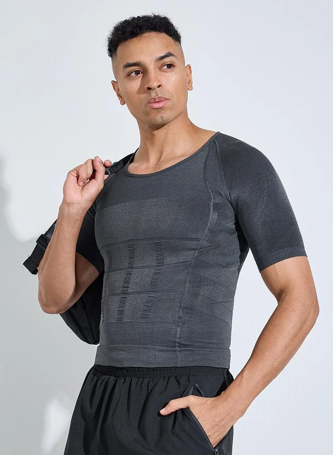 ستايلي اكتيف Grey Solid Slimming Body Shapewear T-Shirt