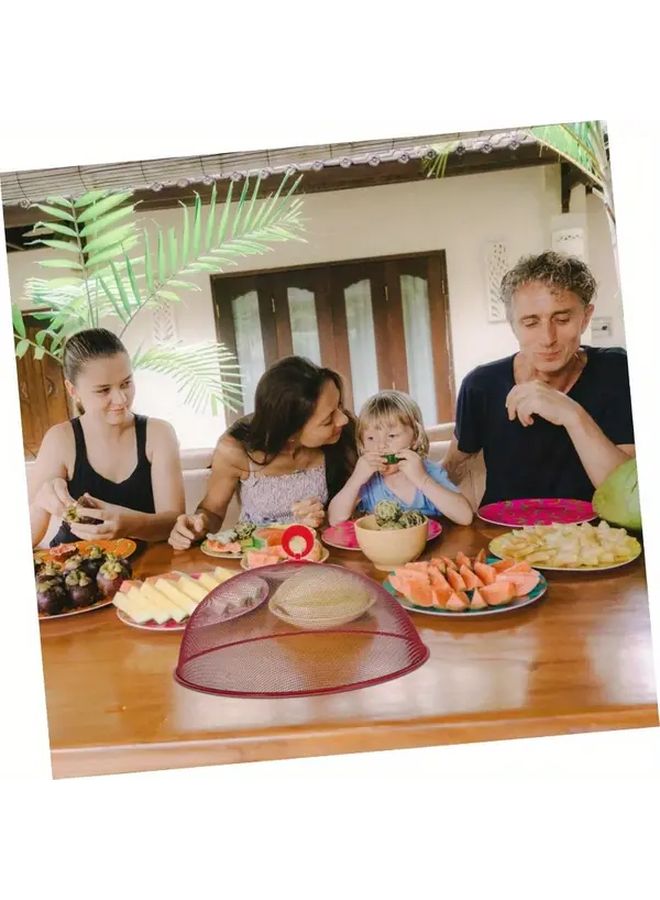 2pcs Red Iron Mesh Food Tent Reusable Kitchen Cover With Handle For Indoor Outdoor - Image 2