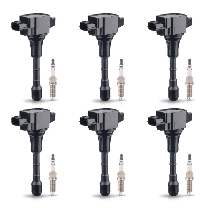 مجموعة ENA من 6 شمعات إشعال إيريديوم و 6 حزمة لفائف إشعال متوافقة مع نيسان إنفينيتي ماكسيما موراينو باثفايندر كويست ألتيمه Q50 QX60 FX35 35L V6 بديل لـ UF550