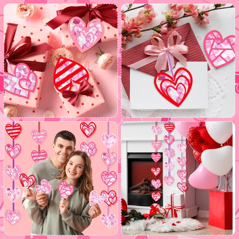 Motipuns 32 Sets Valentine Suncatchers Paper Craft Set DIY Heart Shaped Window Stained Glass Effect Paper Kit for Valentine Mother's Day Art Projects Party Favors(Cute Style) - Image 5