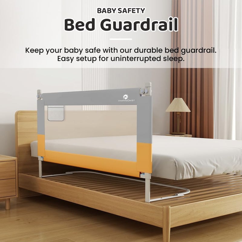 StarAndDaisy Baby Bed Guard Rail with U-Full Body Support Frame, Adjustable Height/Portable Single Side Bed Rail for Infant & Toddler's Safety-1.5M (Yellow & Grey) - Image 3