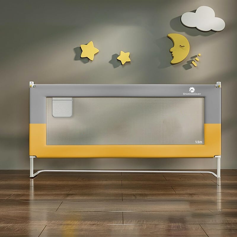 StarAndDaisy Baby Bed Guard Rail with U-Full Body Support Frame, Adjustable Height/Portable Single Side Bed Rail for Infant & Toddler's Safety-1.5M (Yellow & Grey) - Image 1