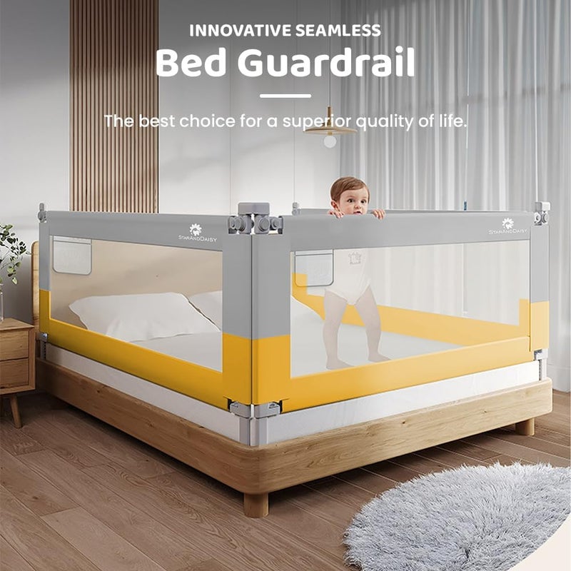 StarAndDaisy Baby Bed Guard Rail with U-Full Body Support Frame, Adjustable Height/Portable Single Side Bed Rail for Infant & Toddler's Safety-1.5M (Yellow & Grey) - Image 2