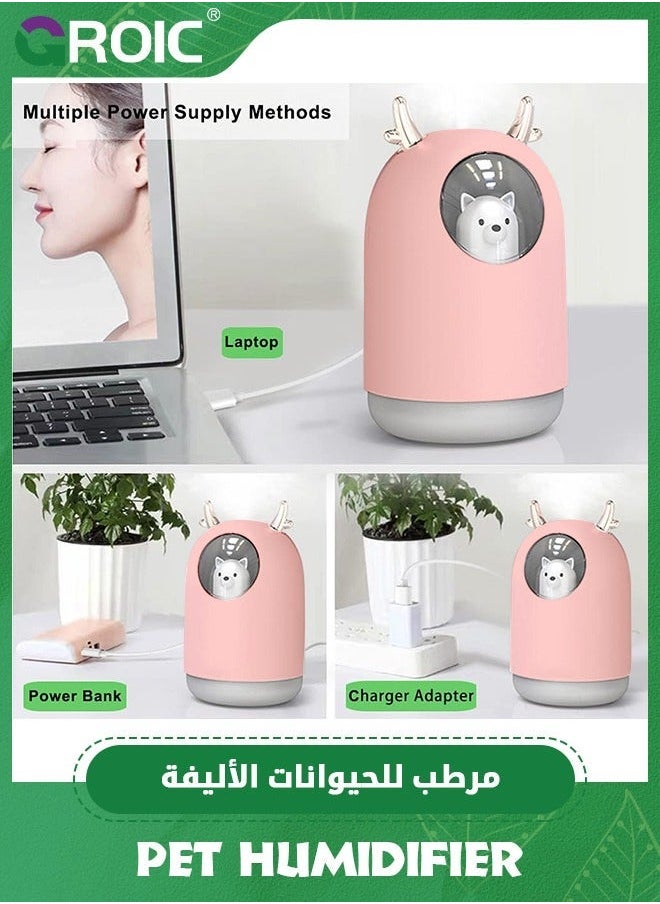 GROIC USB Mini Humidifier, Cute Pet Humidifier with 2 Modes, 300ml Water Tank, 7 Color LED Lights Changing, Waterless Auto Shut-off Desktop for Bedroom, Home, Office (Pink)  - Image 3