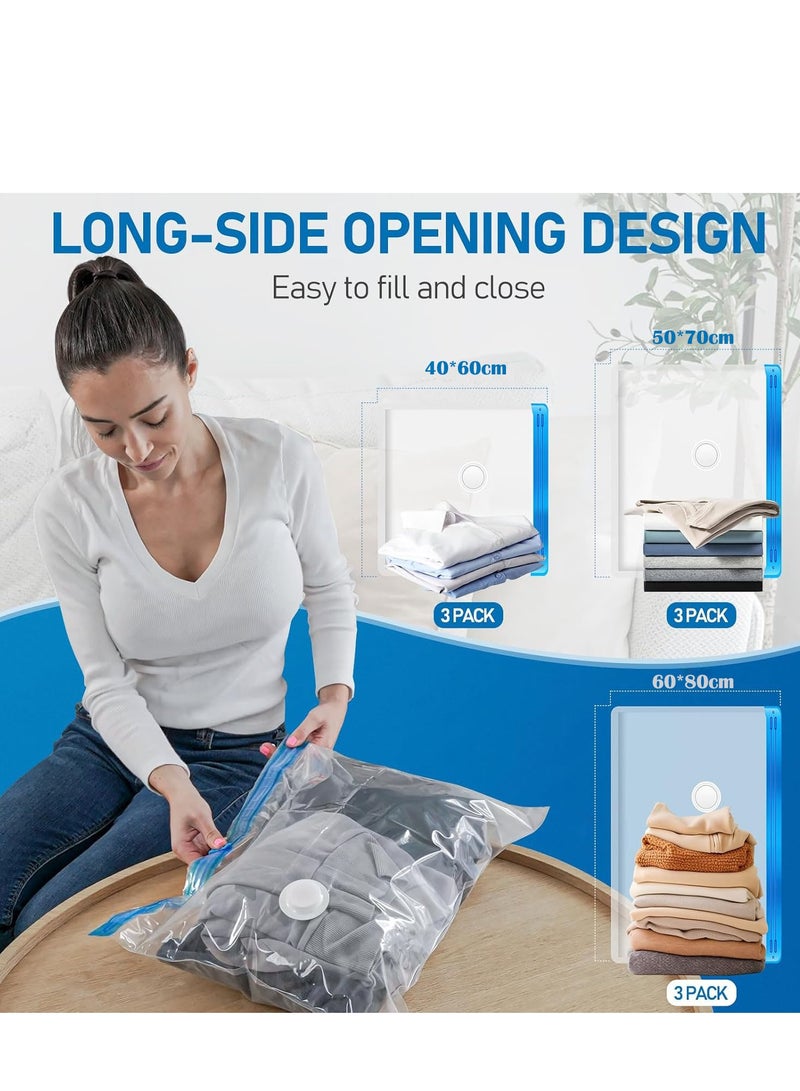 Arabest 9 Pack Vacuum Storage Bags with Pump for Travel, Multiple Pack (3×80*60cm,3×50*70cm,3×40*60cm)Vacuum Seal for Clothing and Clothes, Compression Bags with Hand Pump ﻿ - Image 2