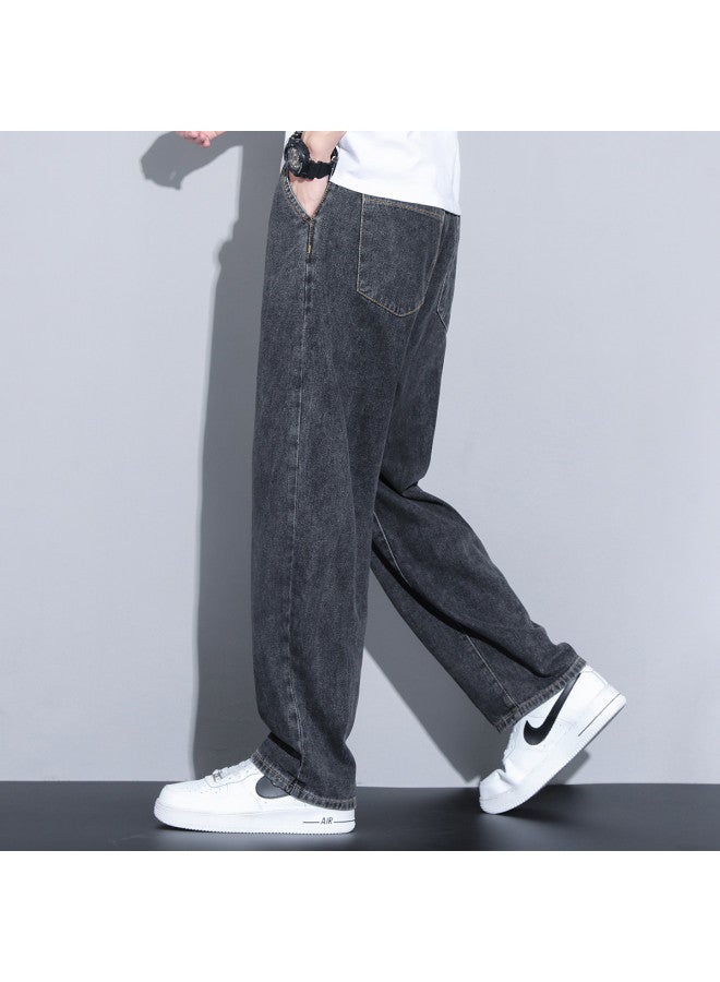 TonLion Spring Simple Versatile Men's Jeans With Drawstring Elastic Waist, Loose Straight-leg Trendy Casual Trousers For Men - Image 2