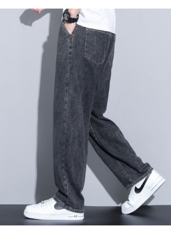 TonLion Spring Simple Versatile Men's Jeans With Drawstring Elastic Waist, Loose Straight-leg Trendy Casual Trousers For Men - Image 1