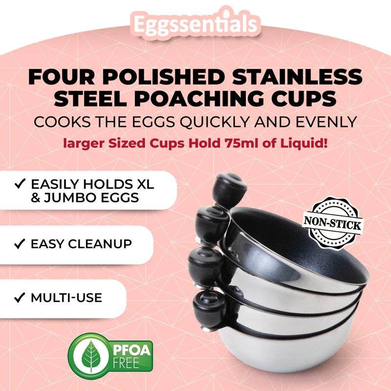 Eggssentials Egg Poacher Replacement Spare Stainless Steel Anti-Stick PFOA Free Individual Removable Poaching Cups (4) - Image 5