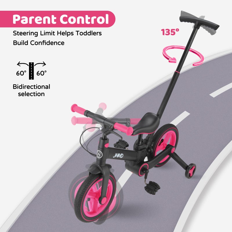 JMMD 6 in 1 Toddler Bike with Push Handle for Kids 18-60 Months, 12" Foldable Balance Bike with Training Wheels, Pedals, Brakes, Kickstand, Push Tricycle Toddler Gift & Toys for Boy & Girl - Image 3