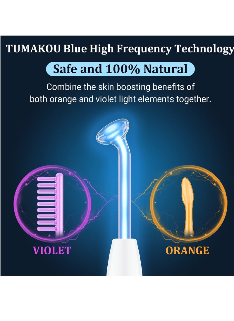 Excefore High Frequency Facial Wand for Acne and Hair Growth, Portable Handheld Blue High Frequency Machine with 4 Different Glass Tubes for Skin and Hair Care  - Image 3