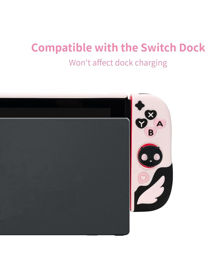 GEEKSHARE Protective Case For Switch Anti Scratch Slim Cover Case Compatible With Nintendo Switch Separable Soft Silicone Protective Shell With 2 Thumb Grip Caps Sweetheart Skull  - Image 3