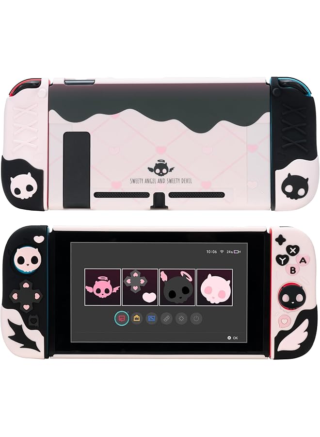 GEEKSHARE Protective Case For Switch Anti Scratch Slim Cover Case Compatible With Nintendo Switch Separable Soft Silicone Protective Shell With 2 Thumb Grip Caps Sweetheart Skull  - Image 1