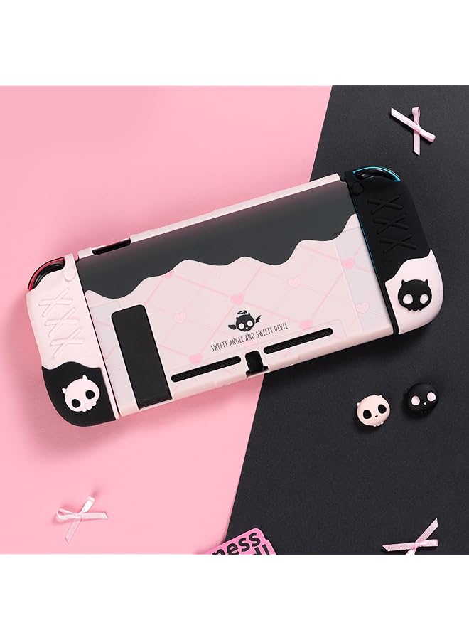 GEEKSHARE Protective Case For Switch Anti Scratch Slim Cover Case Compatible With Nintendo Switch Separable Soft Silicone Protective Shell With 2 Thumb Grip Caps Sweetheart Skull  - Image 5