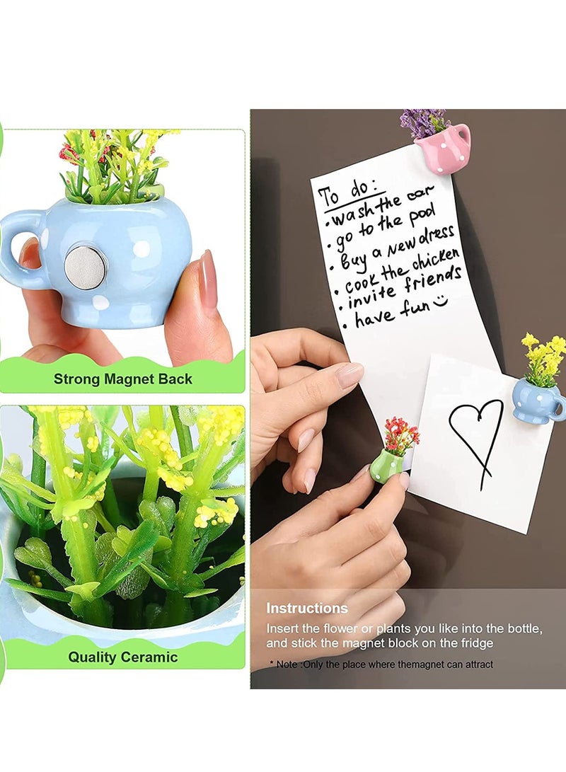 SOLARAE Fridge Magnet Mini Artificial Plants Decorative Magnets Ceramic Glass Vase Flower Magnets Cute Magnets for Whiteboard Ceramic Refrigerator Magnets Magnetic Stickers for Fridge Locker Decors 10 Pieces - Image 3