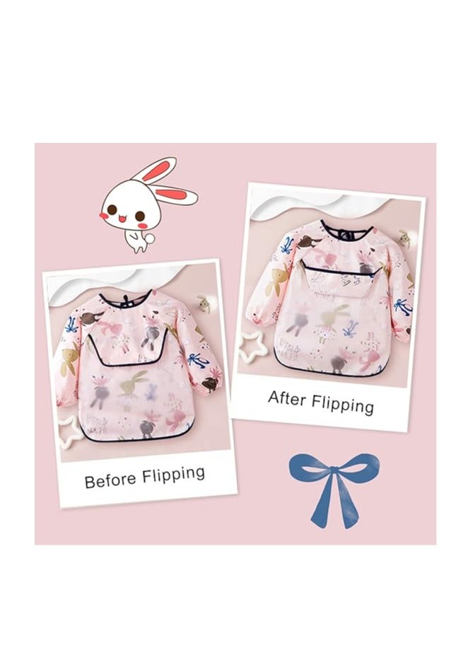 أوريتي مريلة طويلة الأكمام مريلة مقاومة للماء للأطفال الرضع والأطفال الصغار مع جيب قابل للمسح وتناول الطعام واللعب مريلة للبنات والبنات - Image 1