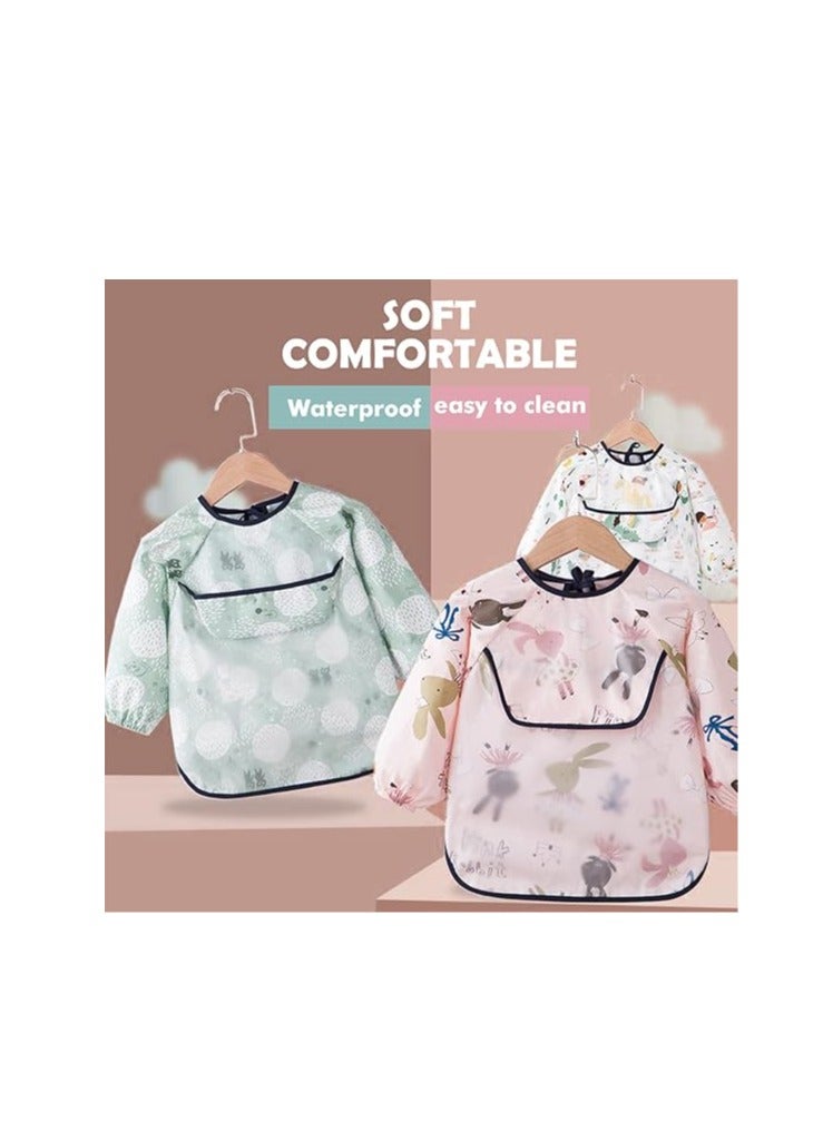 أوريتي مريلة طويلة الأكمام مريلة مقاومة للماء للأطفال الرضع والأطفال الصغار مع جيب قابل للمسح وتناول الطعام واللعب مريلة للبنات والبنات - Image 3