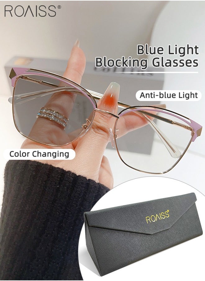 roaiss Women's Blue Light Blocking Glasses Anti UV and Glare Blue Light Filter Computer Glasses Cat Eye Color Changing Anti Eyestrain Headache Eyewear Purple and Gold 53mm  - Image 1