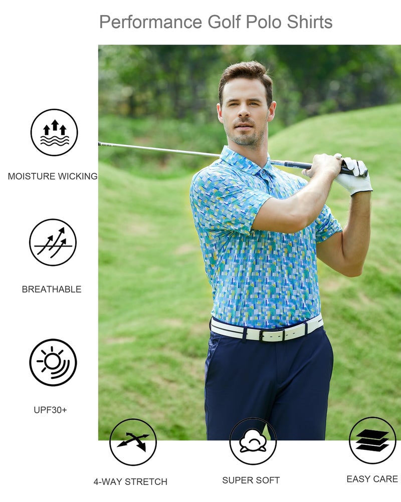 Alex Vando Mens Golf Shirt Moisture Wicking Quick-Dry Print Performance Polo Shirts for Men,Green Impression,L - Image 4
