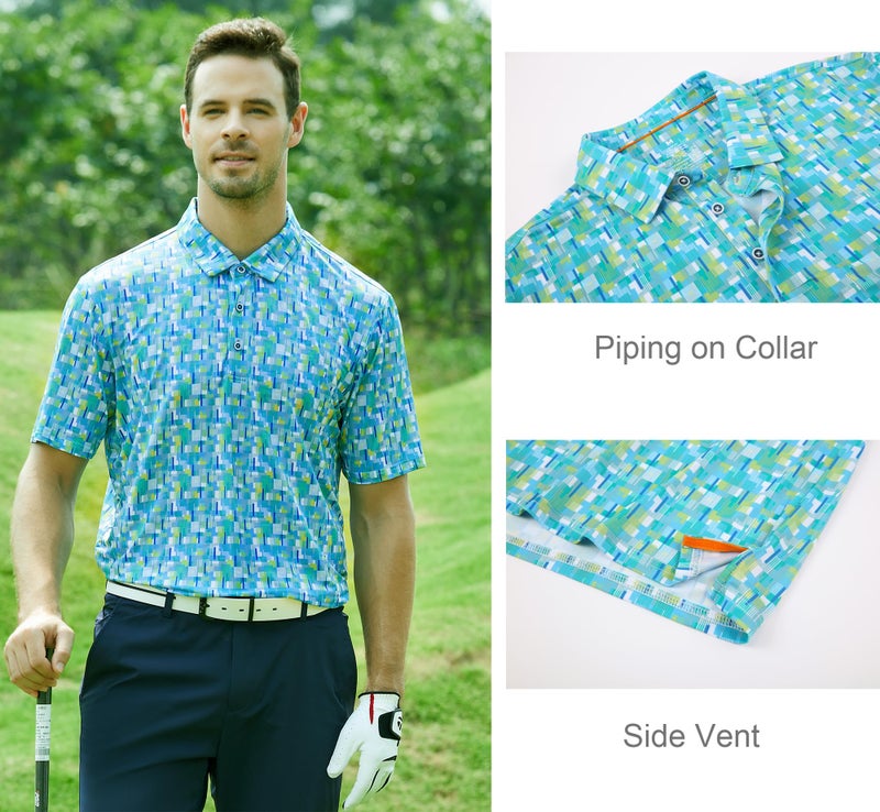 Alex Vando Mens Golf Shirt Moisture Wicking Quick-Dry Print Performance Polo Shirts for Men,Green Impression,L - Image 3
