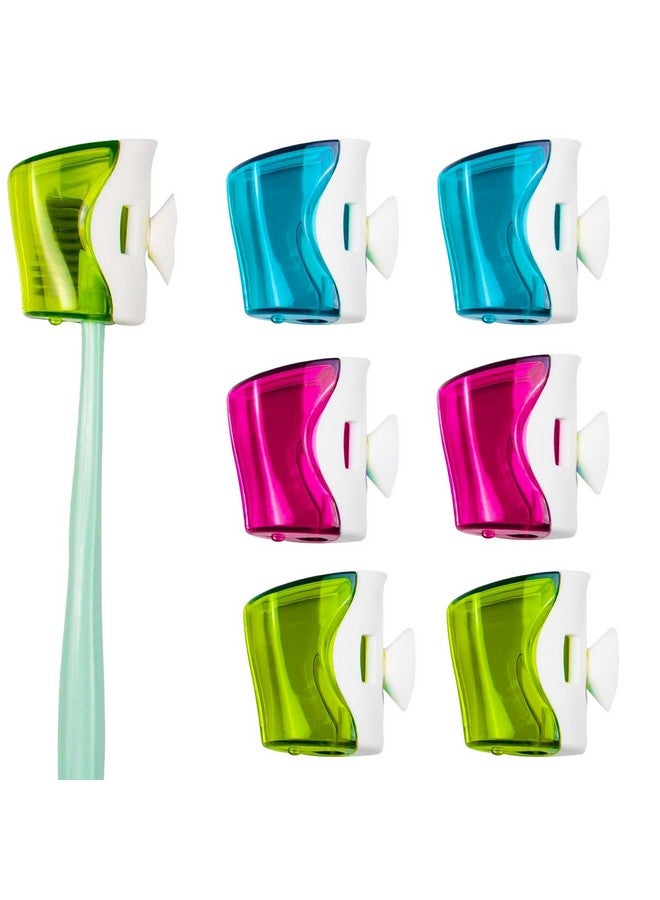 AUEAR, 6 Pack Toothbrush Holder with Suction Cup Toothbrushed Head Covers Caps Protector Case Box for Bathroom Wall Mirror Home Outdoor Travel - Image 1
